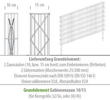 Profi Gabionenzaun 10 cm breit, Höhe 63-123cm zum Einbetonieren